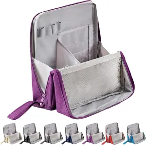 Standing Makeup Bag, 2025 Upgraded Portable Large Capacity Standing Makeup Bag with Compartments, Travel Make-up Organizer with Room for Brushes and Mirrors (Purple)