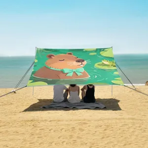 Summer Capybara Frog Beach Camping Tent Sun Shelter for Whole Family, Beach Shade Canopy with UPF50  UV Protection,Easy Set Up and Carry,Outdoor Shade for Trips, Fishing, Backyard Fun Picnics