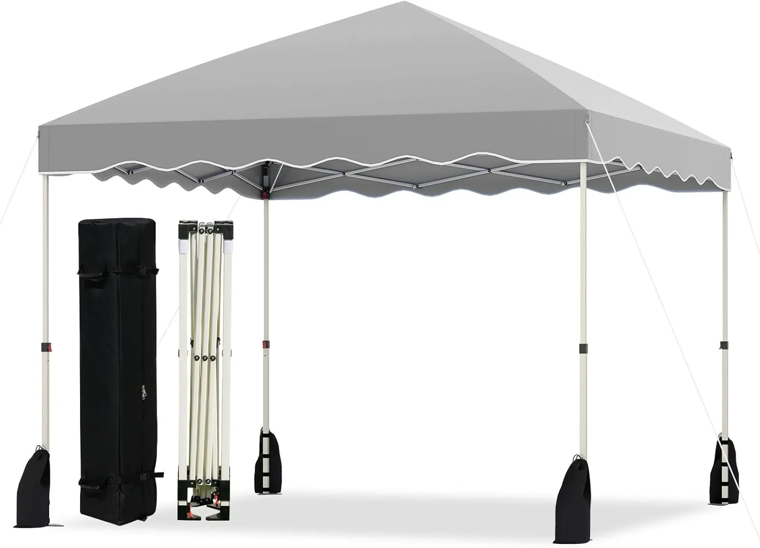 Tangkula 10x10 FT Pop Up Canopy, UPF50  Easy Set up Instant Tent with Wheeled Bag, 8 Stakes, 4 Anchors, 4 Wind Ropes, 4 Sandbags, Heavy Duty Outdoor Canopy Tent 10x10 for Patio Party Backyard (Gray)