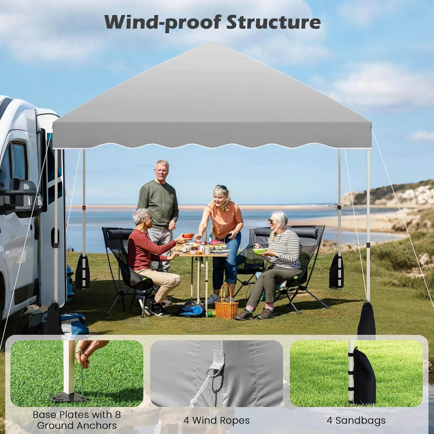 Tangkula 10x10 FT Pop Up Canopy, UPF50  Easy Set up Instant Tent with Wheeled Bag, 8 Stakes, 4 Anchors, 4 Wind Ropes, 4 Sandbags, Heavy Duty Outdoor Canopy Tent 10x10 for Patio Party Backyard (Gray)