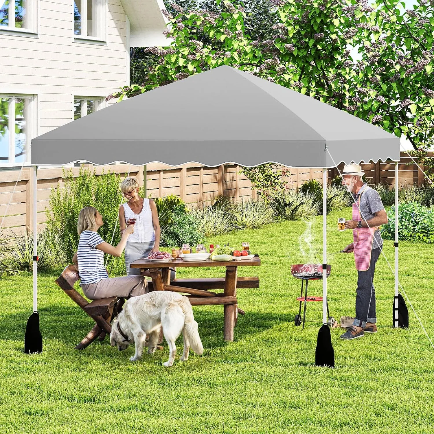 Tangkula 10x10 FT Pop Up Canopy, UPF50  Easy Set up Instant Tent with Wheeled Bag, 8 Stakes, 4 Anchors, 4 Wind Ropes, 4 Sandbags, Heavy Duty Outdoor Canopy Tent 10x10 for Patio Party Backyard (Gray)