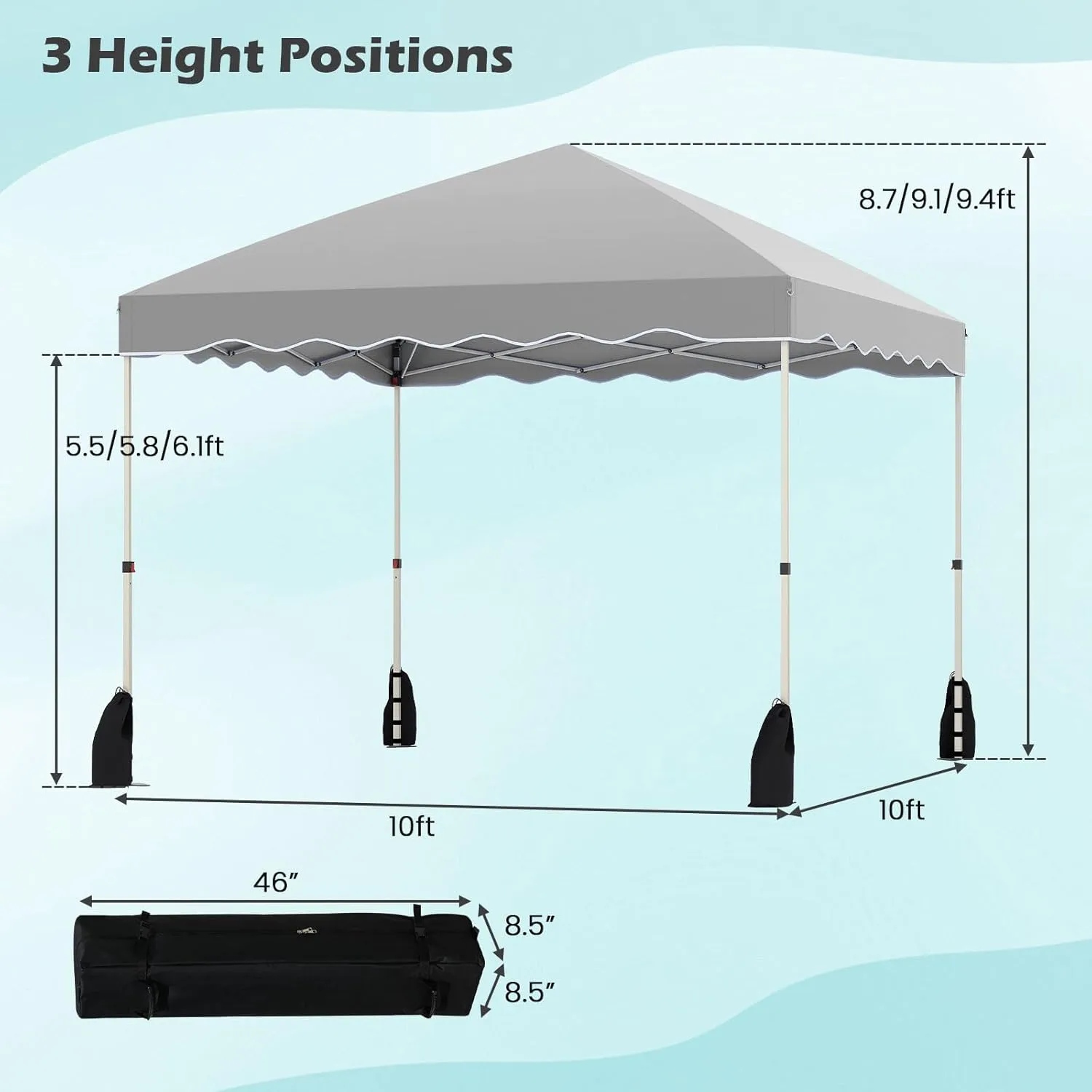 Tangkula 10x10 FT Pop Up Canopy, UPF50  Easy Set up Instant Tent with Wheeled Bag, 8 Stakes, 4 Anchors, 4 Wind Ropes, 4 Sandbags, Heavy Duty Outdoor Canopy Tent 10x10 for Patio Party Backyard (Gray)