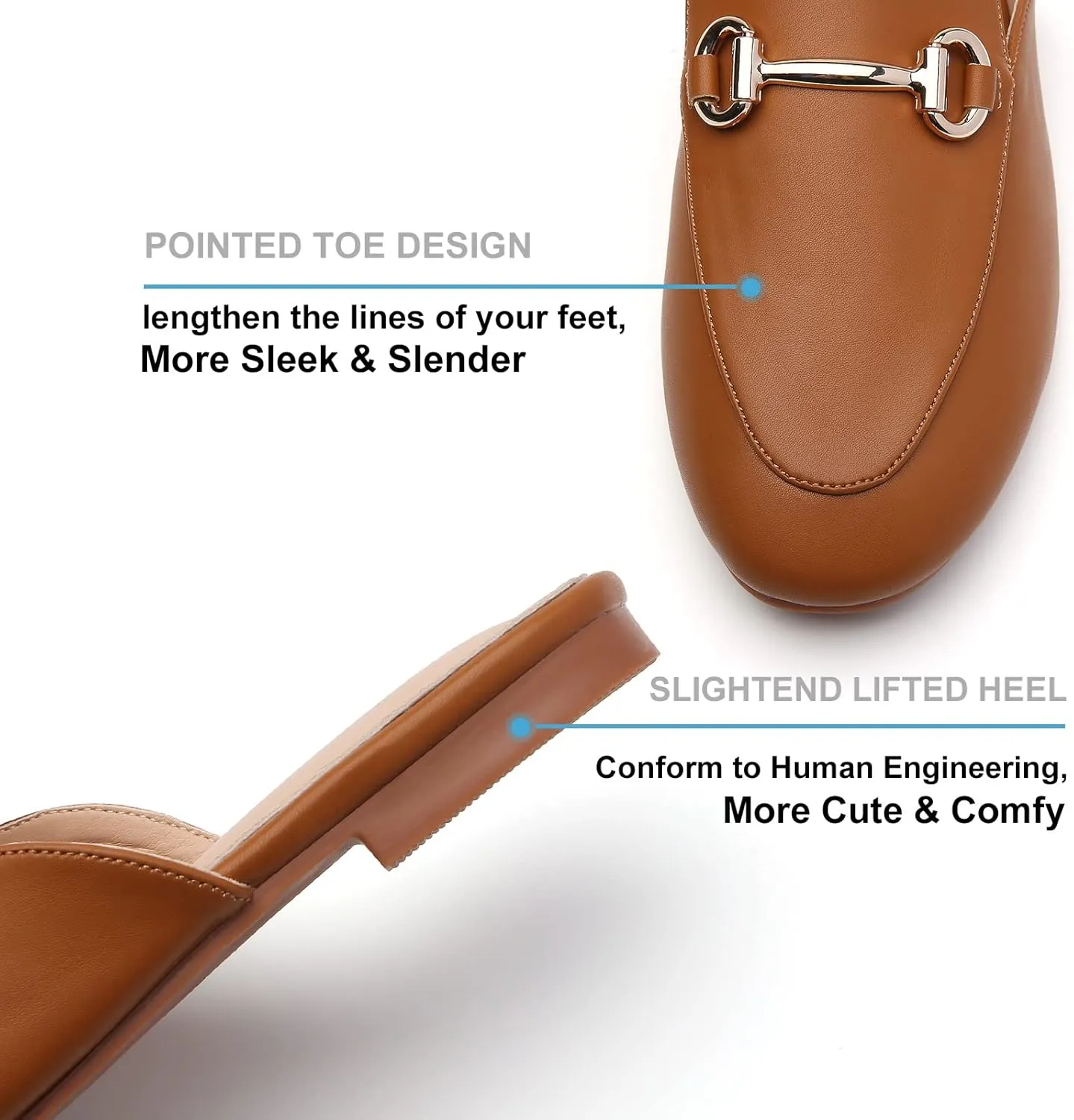 Tilocow Buckle Mules for Women Round Toe Backless Flat Mules Comfortable Slides Mules Shoes Ladies Slip-on Loafers