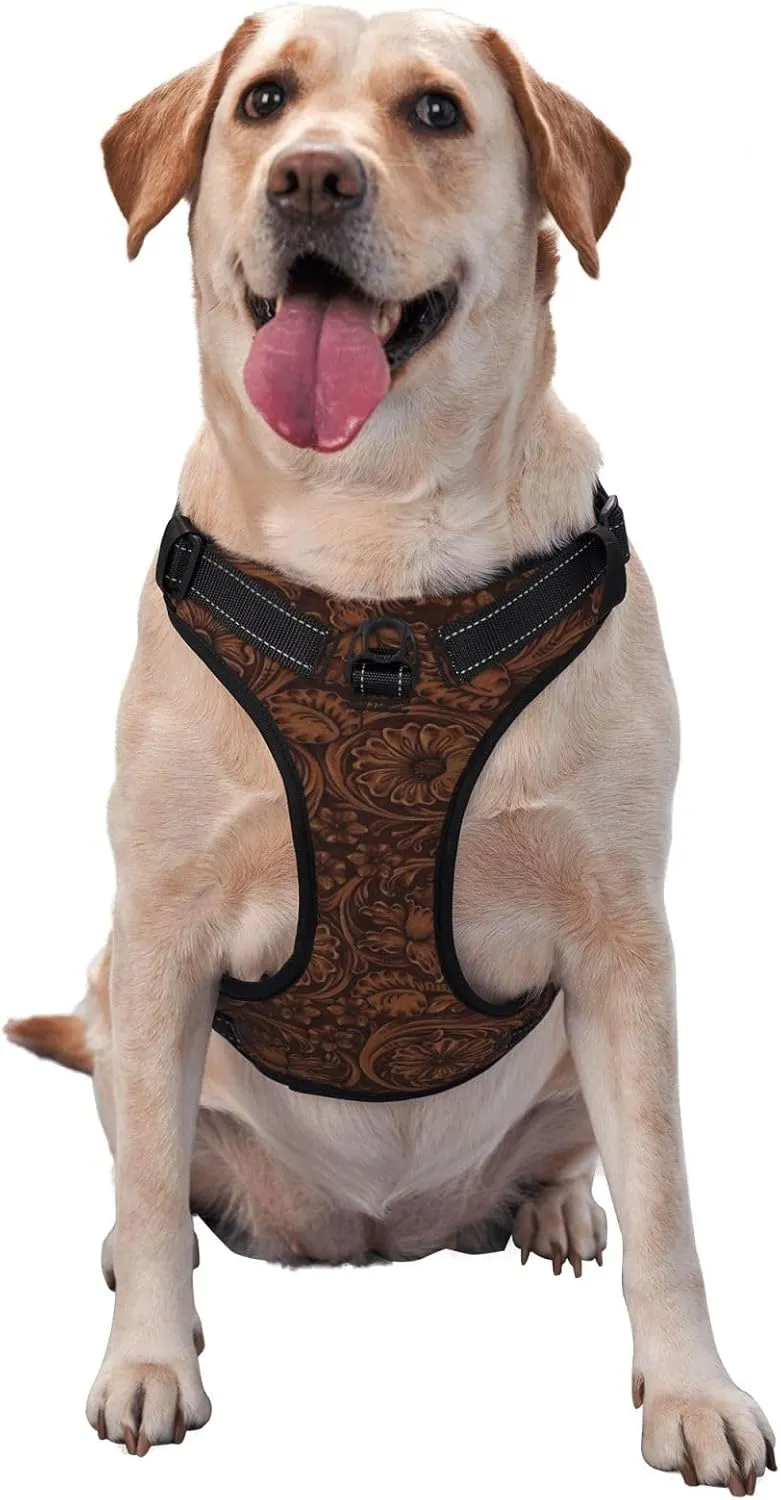 Tooled Leather Country Western Turquoise Dog Vest, Adjustable Soft Padded Dog Vest for Large, Medium and Small Pet Dogs,No Tension Traction Harnesses