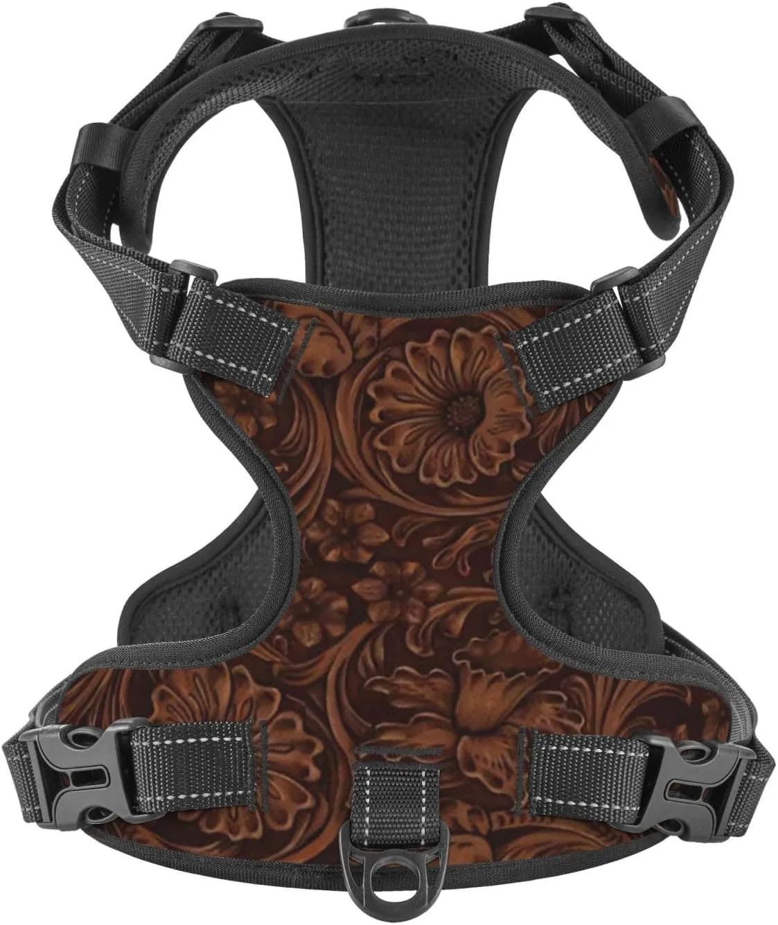 Tooled Leather Country Western Turquoise Dog Vest, Adjustable Soft Padded Dog Vest for Large, Medium and Small Pet Dogs,No Tension Traction Harnesses
