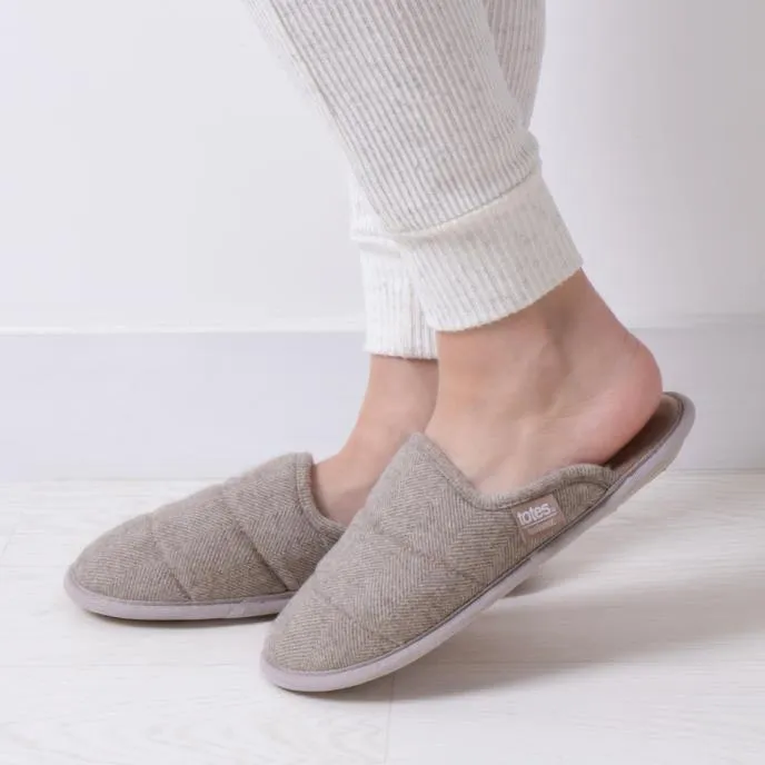 Totes Isotoner HERRINGBONE QUILTED Mule Slippers Womens Mink