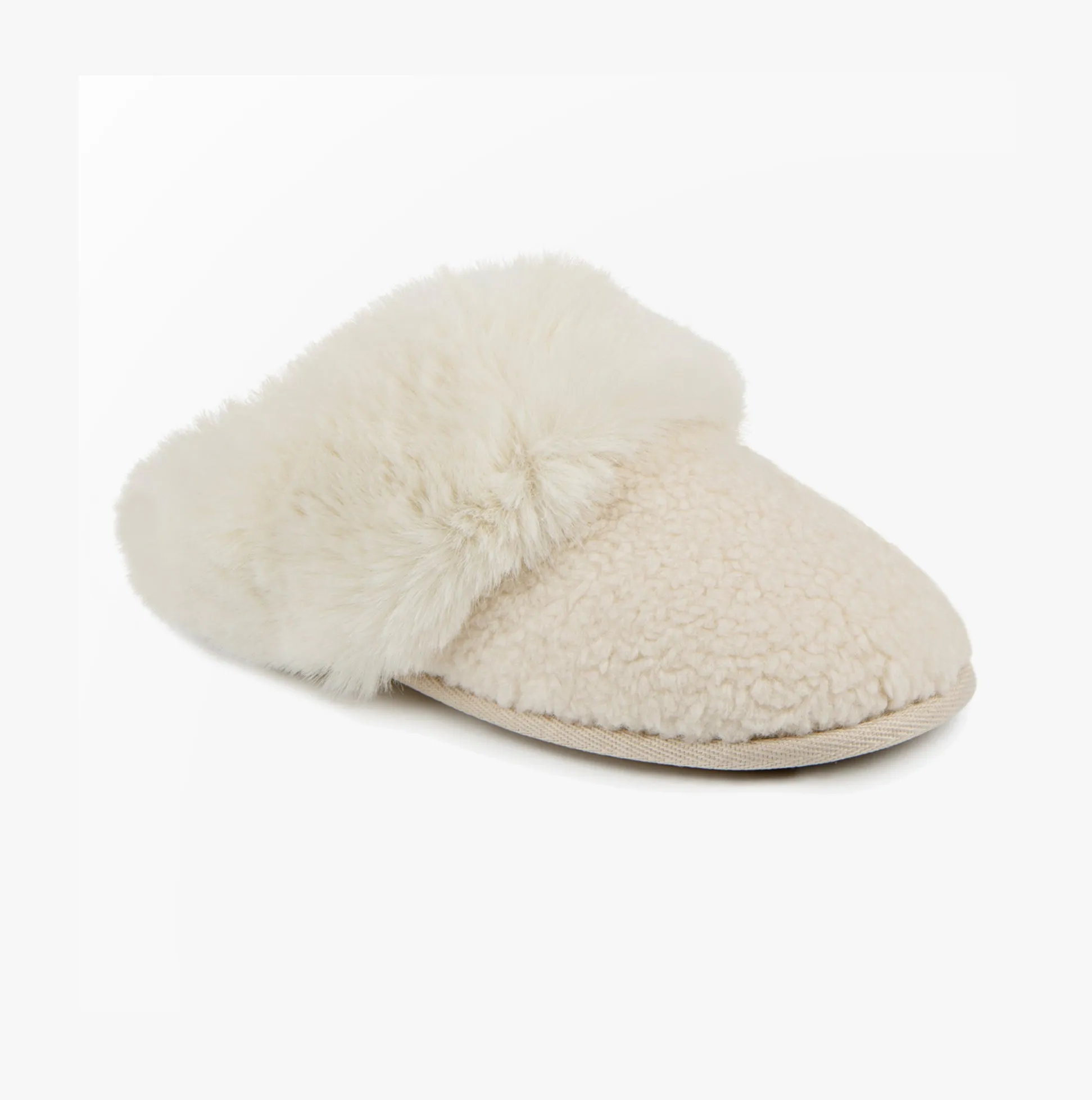 Totes Toasties TEXTURED FAUX FUR MULE Slippers Womens Cream