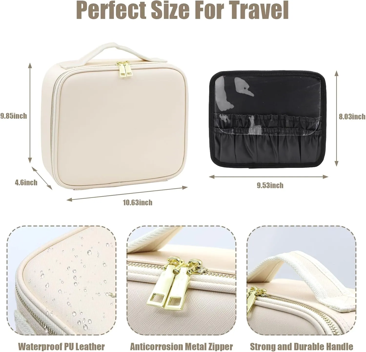 Travel Makeup Bag Cosmetic Bag Make up Organizer Bag with Large Lighted Mirror 3 Color Modes Adjustable Brightness, Waterproof PU Leather Makeup Travel Case Makeup Train Case Toiletry Gift Accessories