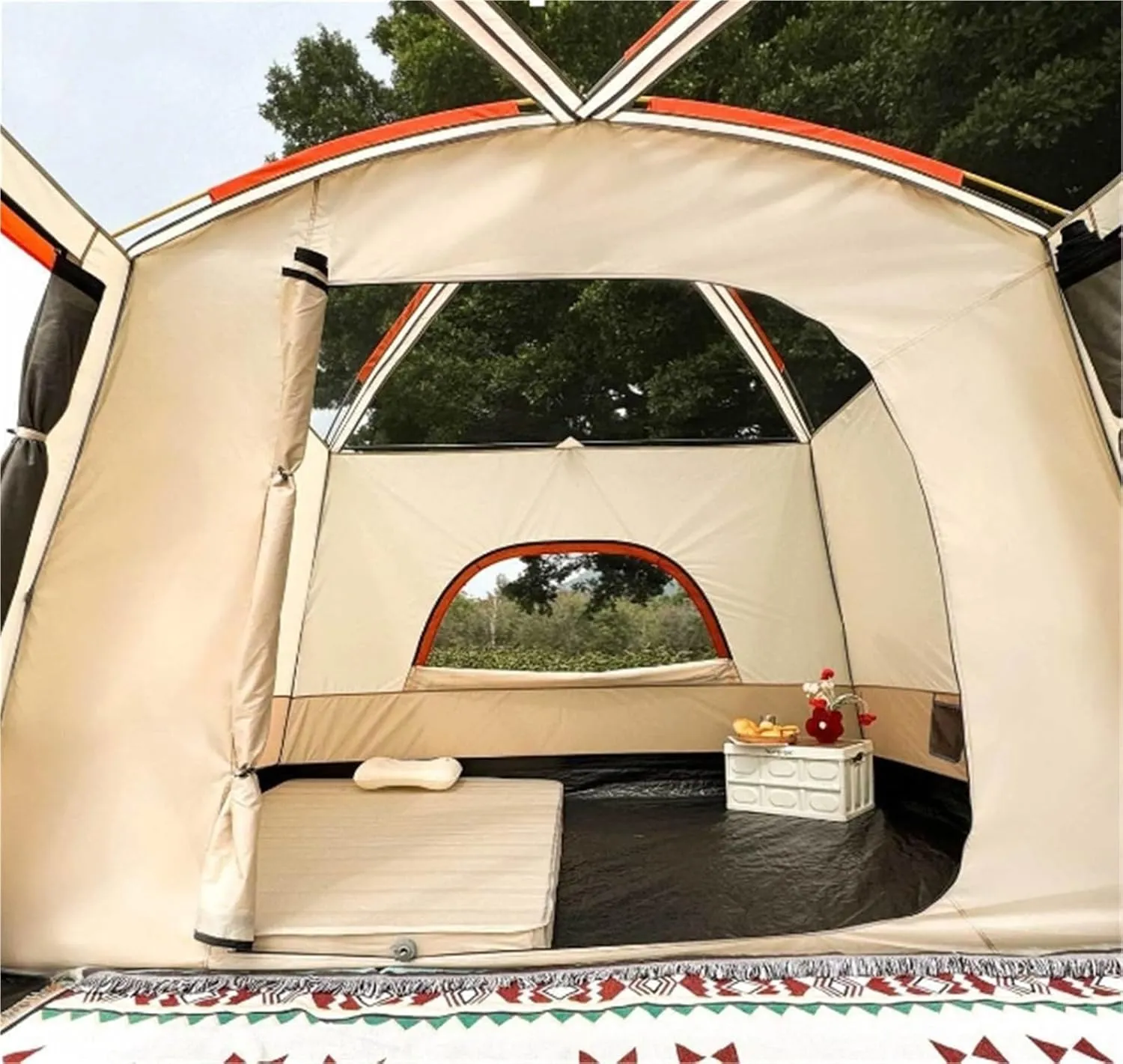Two-Bedroom and One-Living Room Large Tent Outdoor Folding Portable Camping Thick Double-Layer Rainproof and Windproof Camping