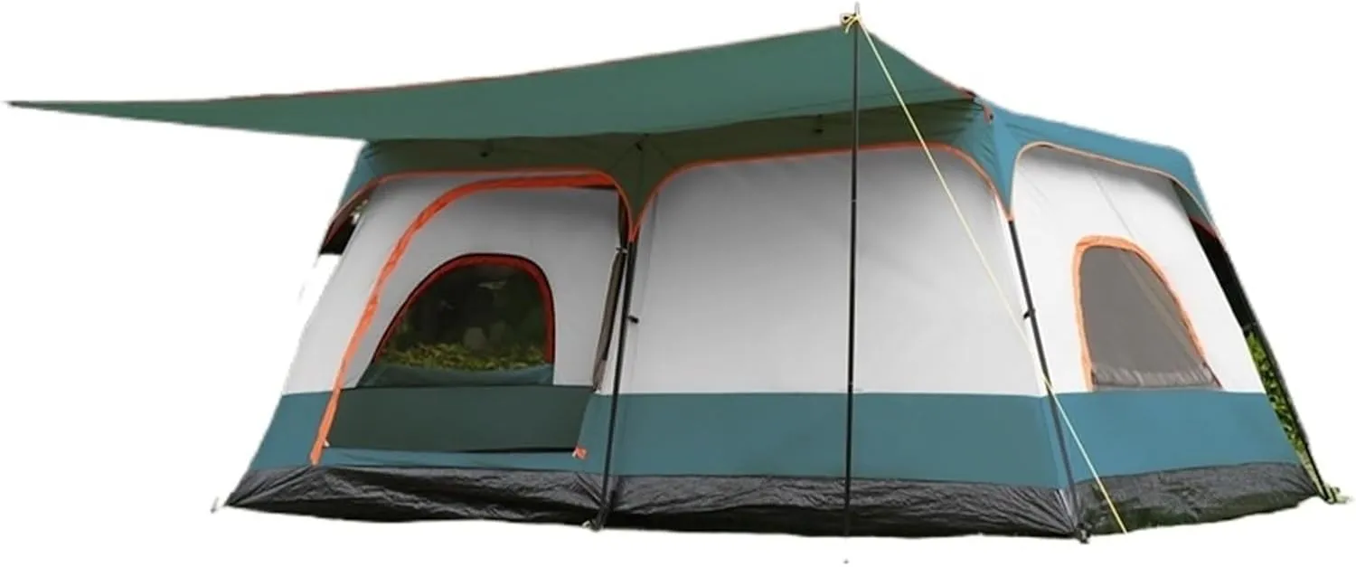 Two-Bedroom and One-Living Room Large Tent Outdoor Folding Portable Camping Thick Double-Layer Rainproof and Windproof Camping