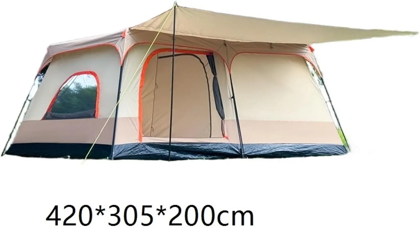 Two-Bedroom and One-Living Room Large Tent Outdoor Folding Portable Camping Thick Double-Layer Rainproof and Windproof Camping
