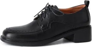 U-lite Women's Perforated Classic Vintage Lace-Up Square Toe Casual Oxford Shoes for Women Girls Lady Wife Black 6