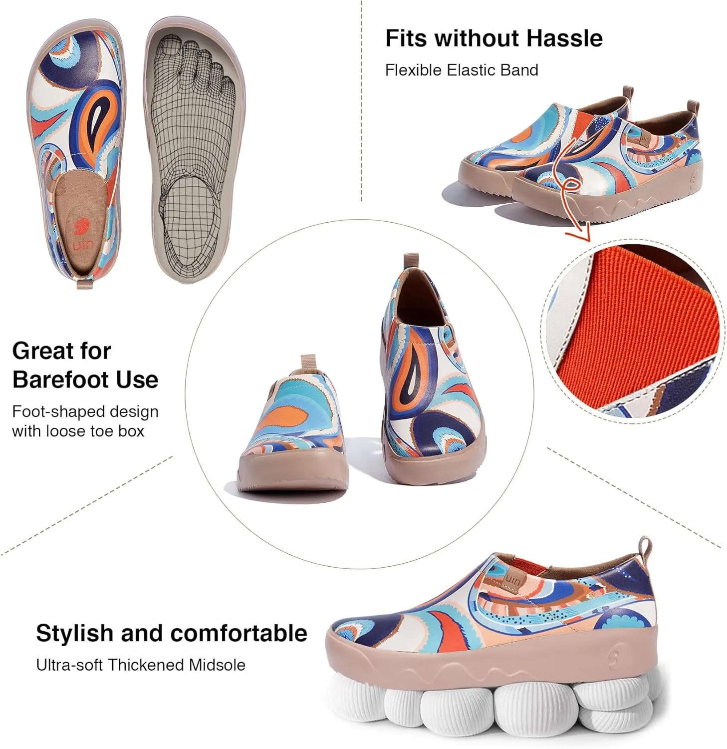 UIN Women's Art Travel Walking Shoes Slip On Casual Lightweight Wide Toe Fashion Sneaker Toledo Ⅸ