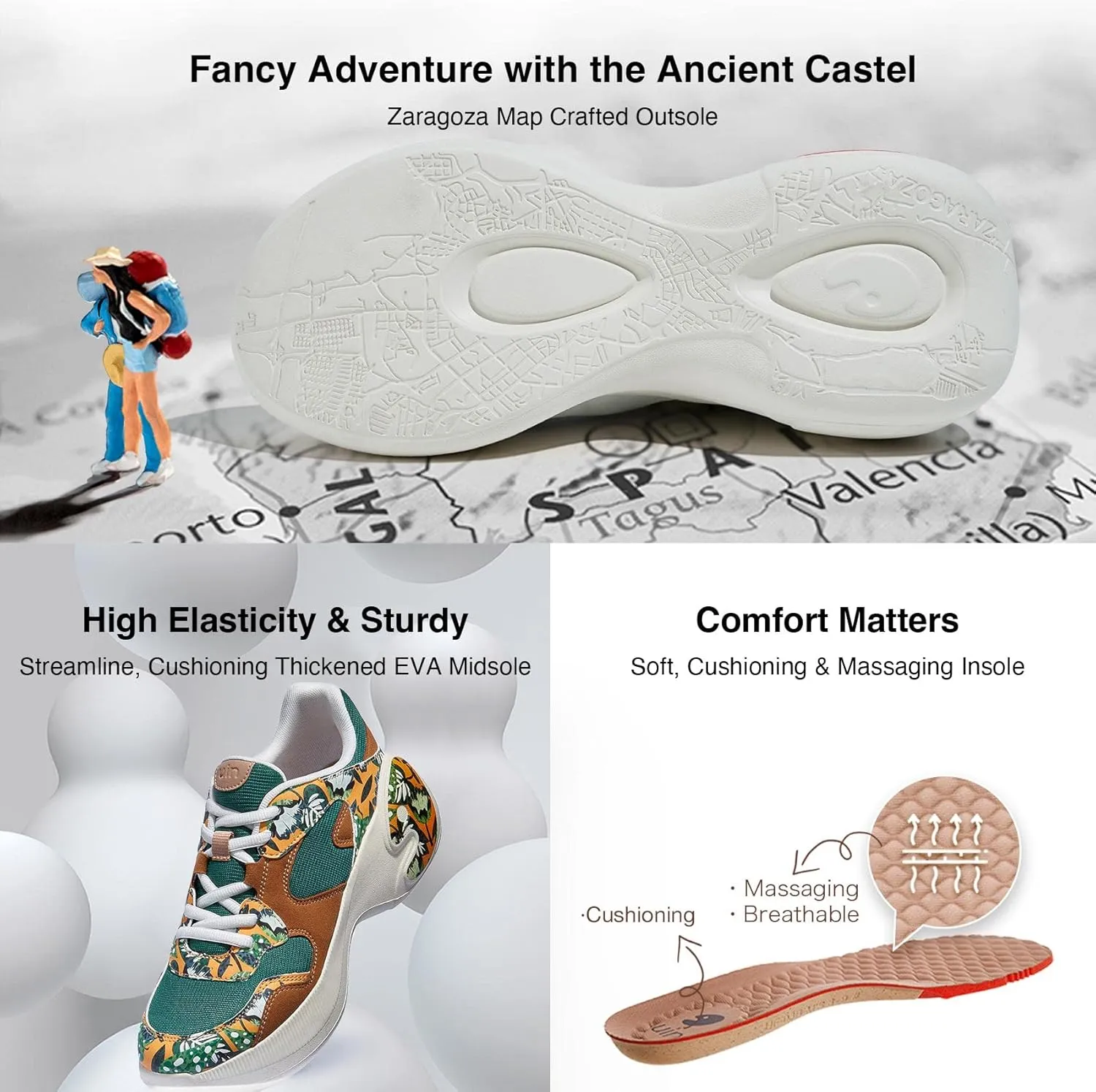 UIN Women's Travel Walking Shoes Art Painted Slip Ons Casual Lightweight Comfortable Chunky Fashion Sneaker Zaragoza Series