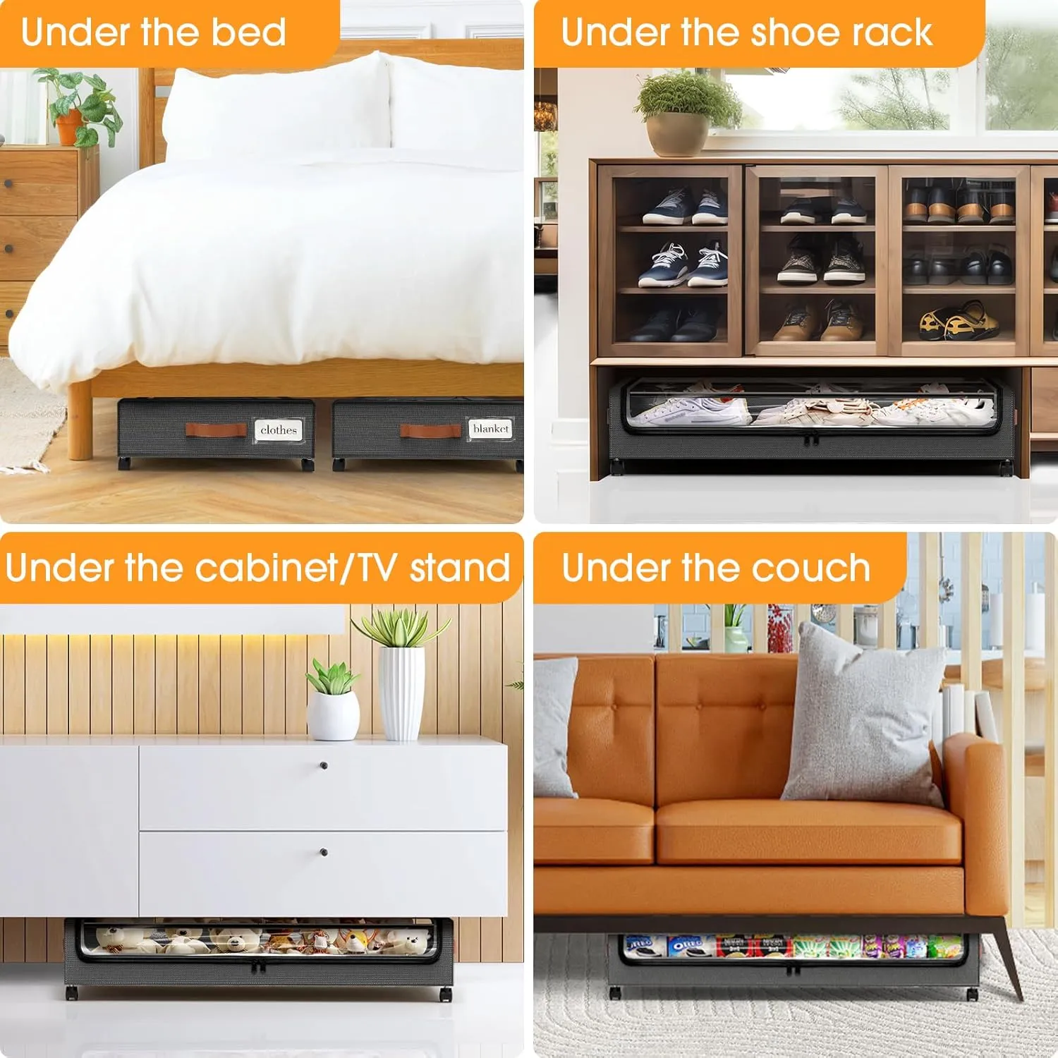 Under Bed Storage with Wheels 2Pack Storage Containers with Clear Window&Label Under Bed Drawers Rolling Under Bed Storage for Clothes,Shoes, Blankets (30.71 x 16.93 x 6.69 in, Dark Grey)