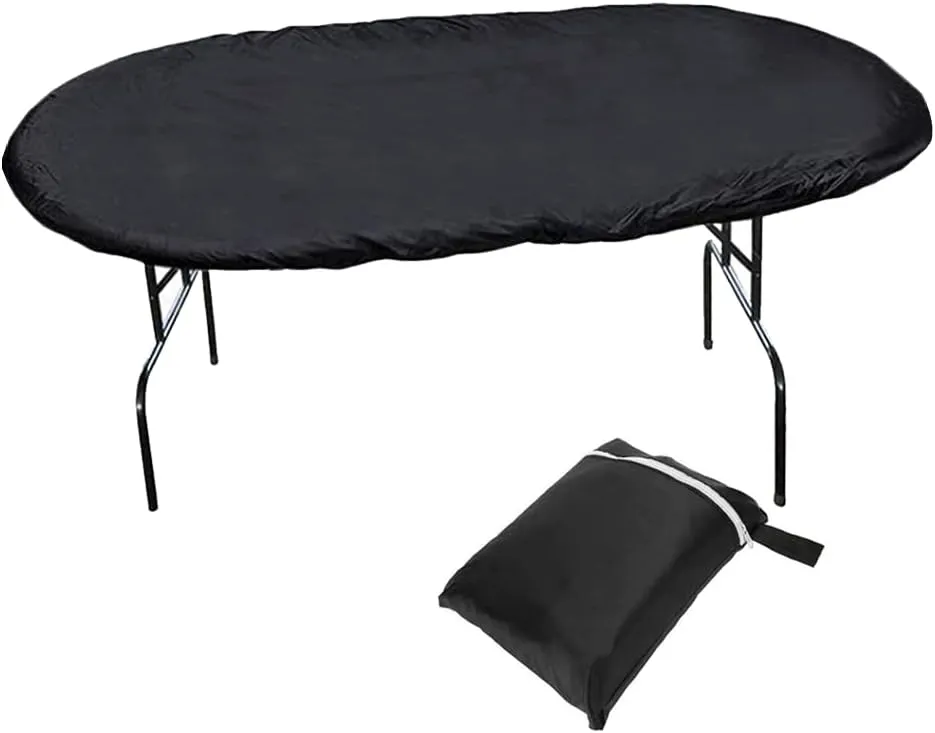 Universal Poker Table Cover 96" x 44" Oval Table Cloth 420D Oxford Waterproof Furniture Dust Cover Fit Portable Poker & Game Table Black Poker Table Cover with Elastic Band Hem