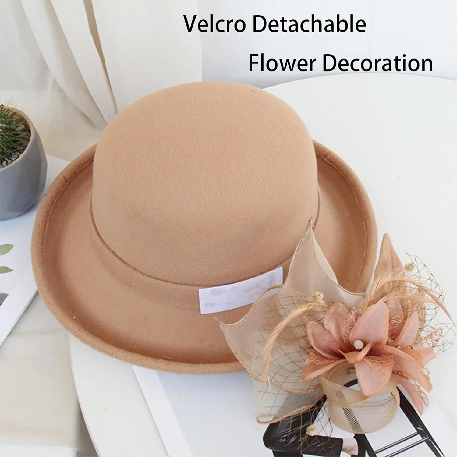 UTOWO Women Men Wool Felt Derby Hat Rolled Brim Church Bowler Hats Funny Dress Up Fedora Hat Halloween Prop S/M