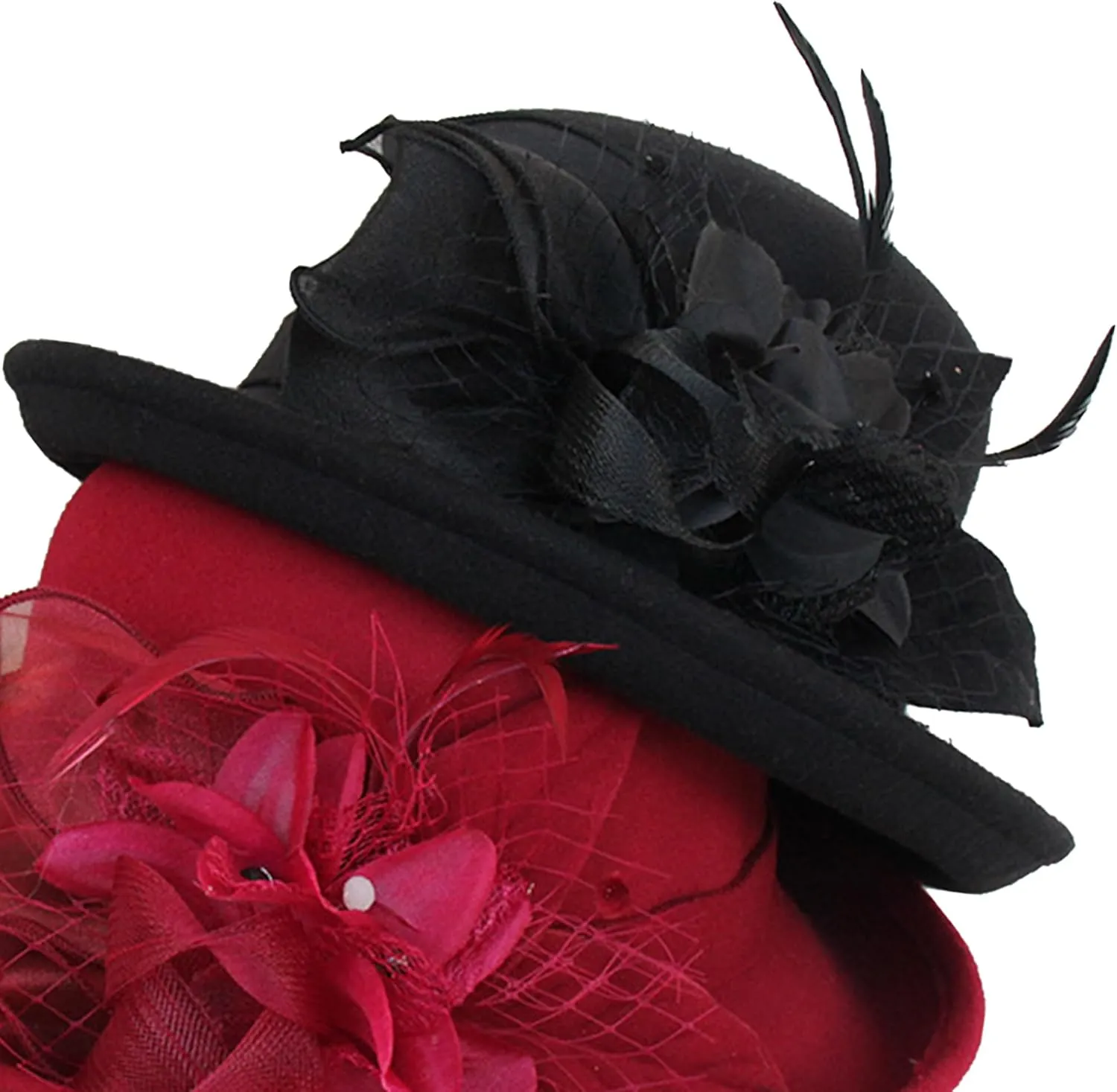 UTOWO Women Men Wool Felt Derby Hat Rolled Brim Church Bowler Hats Funny Dress Up Fedora Hat Halloween Prop S/M