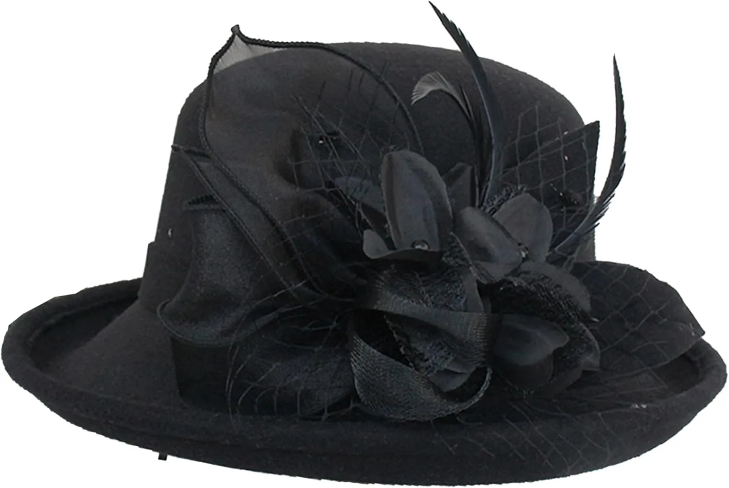 UTOWO Women Men Wool Felt Derby Hat Rolled Brim Church Bowler Hats Funny Dress Up Fedora Hat Halloween Prop S/M