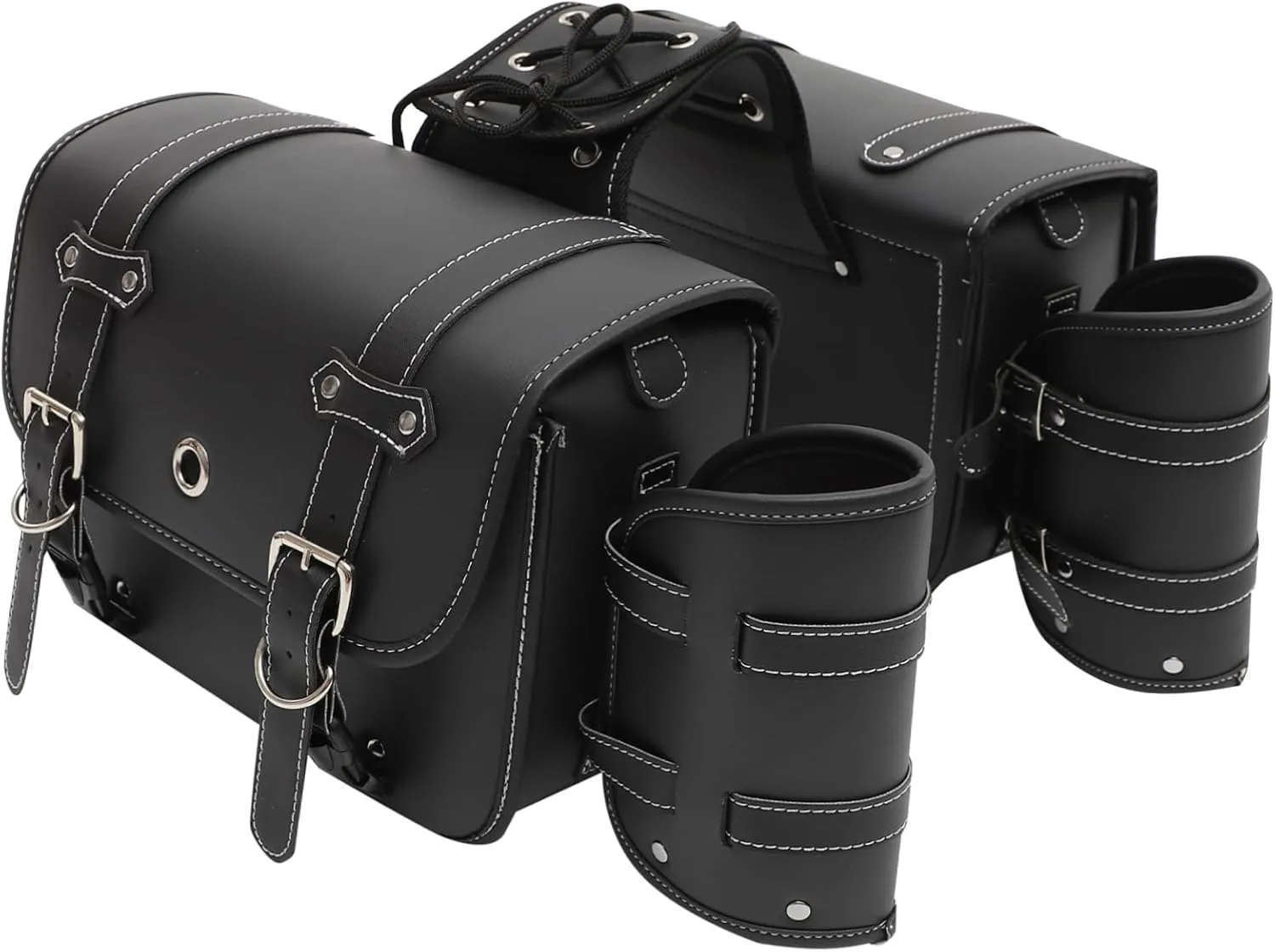 Vaguelly Motorcycle Bar Bag Leather Saddle Bag Universal Motorbike Storage Pouch Easy Install Side Pouch
