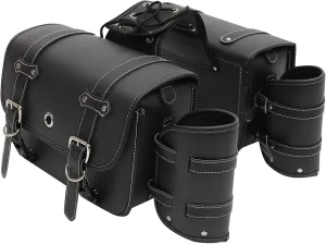 Vaguelly Motorcycle Bar Bag Leather Saddle Bag Universal Motorbike Storage Pouch Easy Install Side Pouch