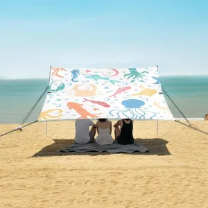 Watercolor Lobster Turtle Beach Camping Tent Sun Shelter for Whole Family, Beach Shade Canopy with UPF50  UV Protection,Easy Set Up and Carry,Outdoor Shade for Trips, Fishing, Backyard Fun Picn
