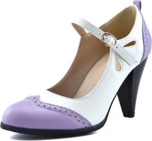 Womens Brown Retro Mary Jane Oxford High Heels Pumps Shoes for Women Teardrop Cutout Round Toe Pierced Strappy Oxfords Mary Janes High-Heel Pump Shoe