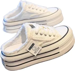 Women's Canvas Mule Sneakers Slip on Platform Shoes Comfortable Breathable Casual Indoor Outdoor