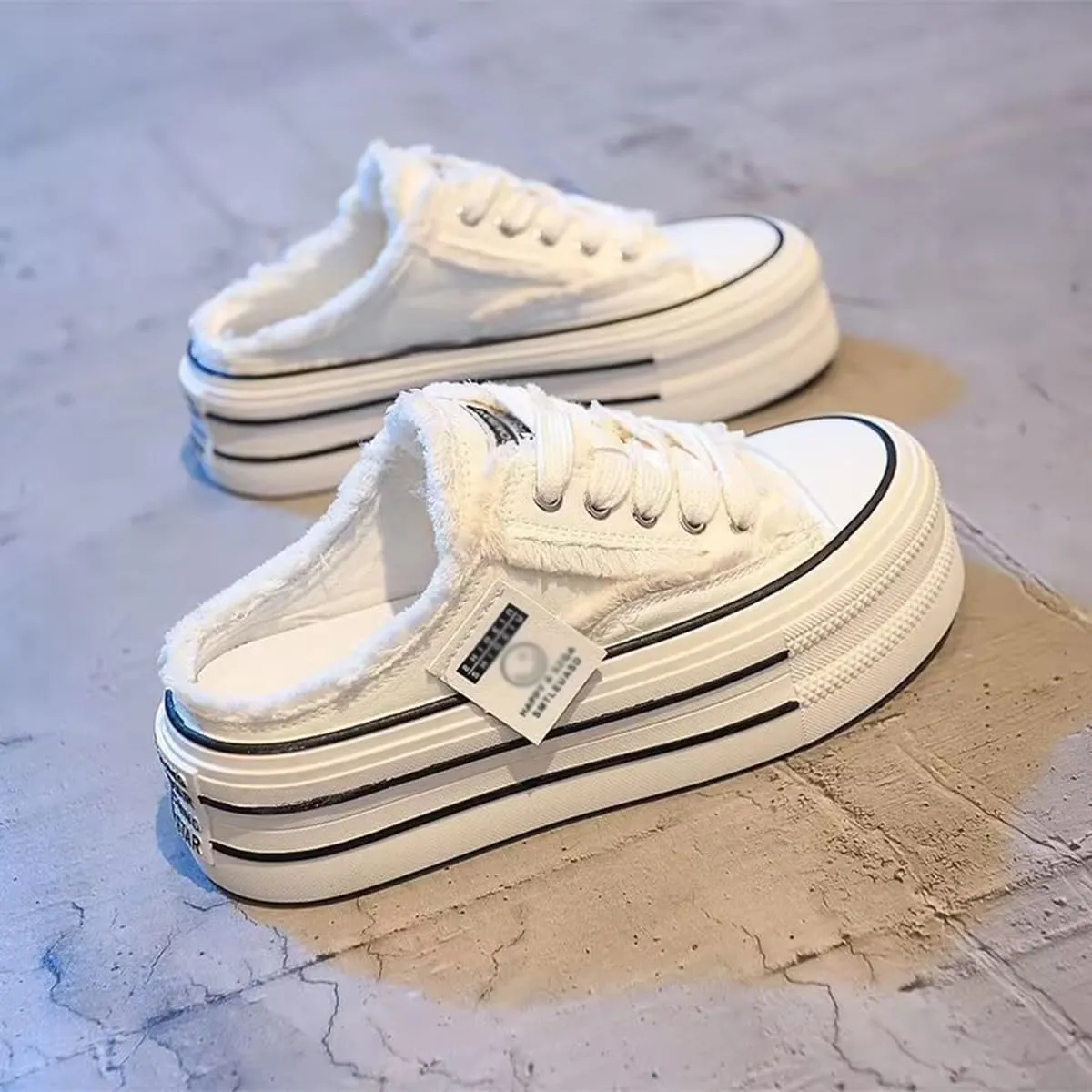 Women's Canvas Mule Sneakers Slip on Platform Shoes Comfortable Breathable Casual Indoor Outdoor