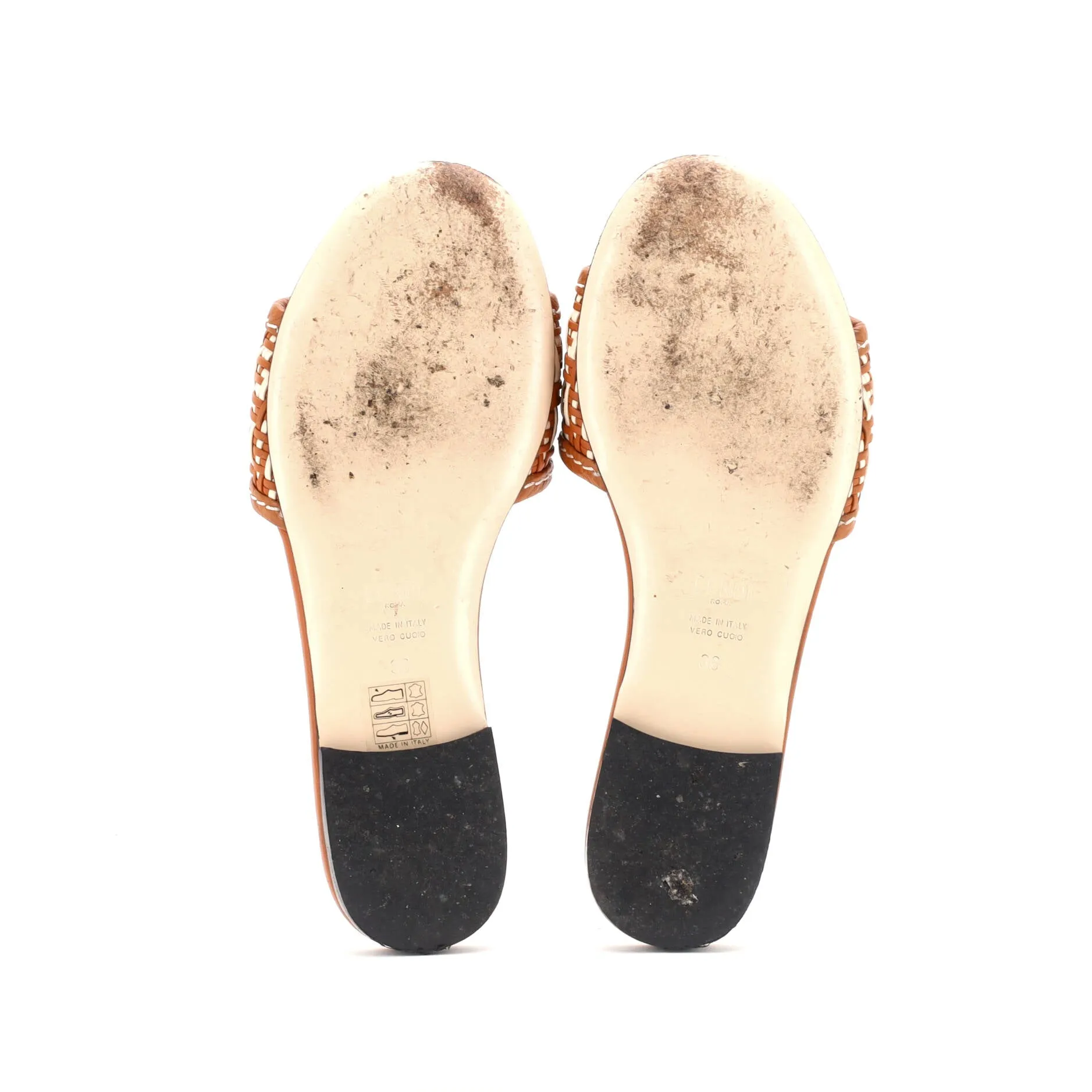 Women's FF Flat Mule Sandals Woven Leather