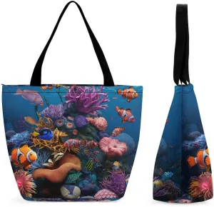 Women's Handbags Coral Reef Scene Underwater Shopping Bag Leather Tote Bag Satchel Bags