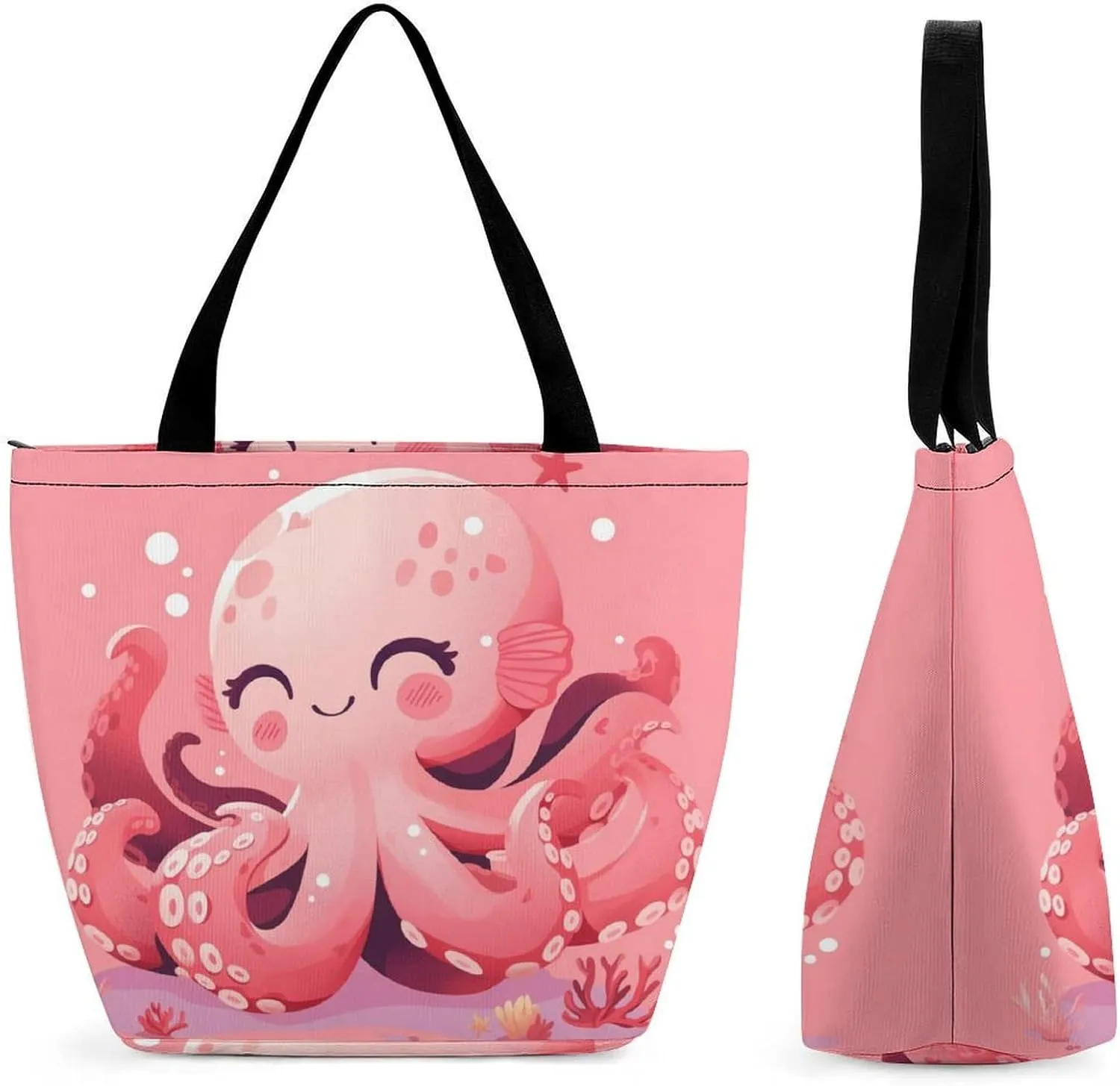 Women's Handbags Cute Pink Octopus Shopping Bag Leather Tote Bag Satchel Bags