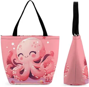 Women's Handbags Cute Pink Octopus Shopping Bag Leather Tote Bag Satchel Bags