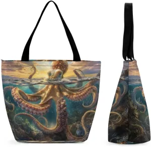 Women's Handbags Octopus Underwater Shopping Bag Leather Tote Bag Satchel Bags