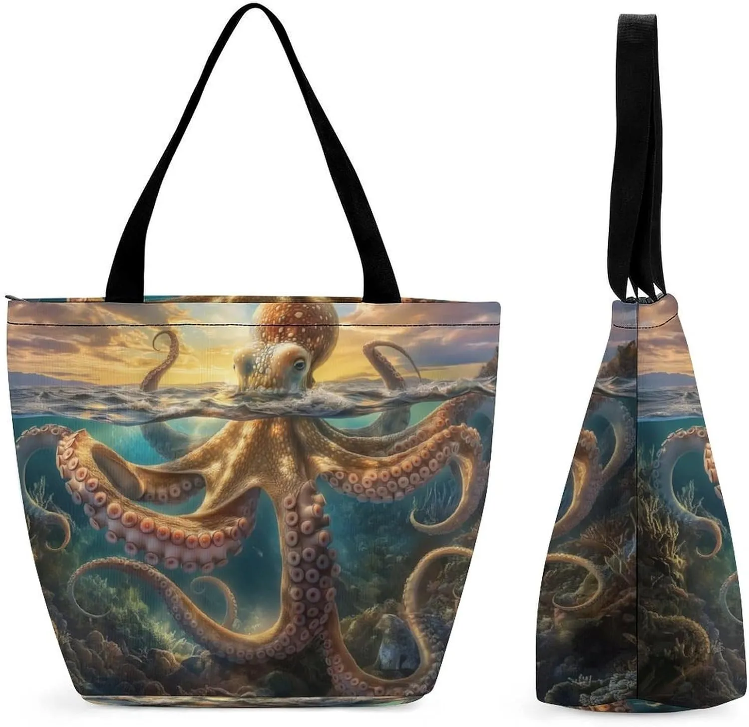 Women's Handbags Octopus Underwater Shopping Bag Leather Tote Bag Satchel Bags