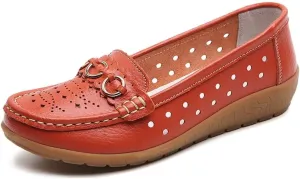 Women's Leather Wedge Moccasins Pumps Boat Shoes Casual Breathable Cushion Driving Slip-Ons