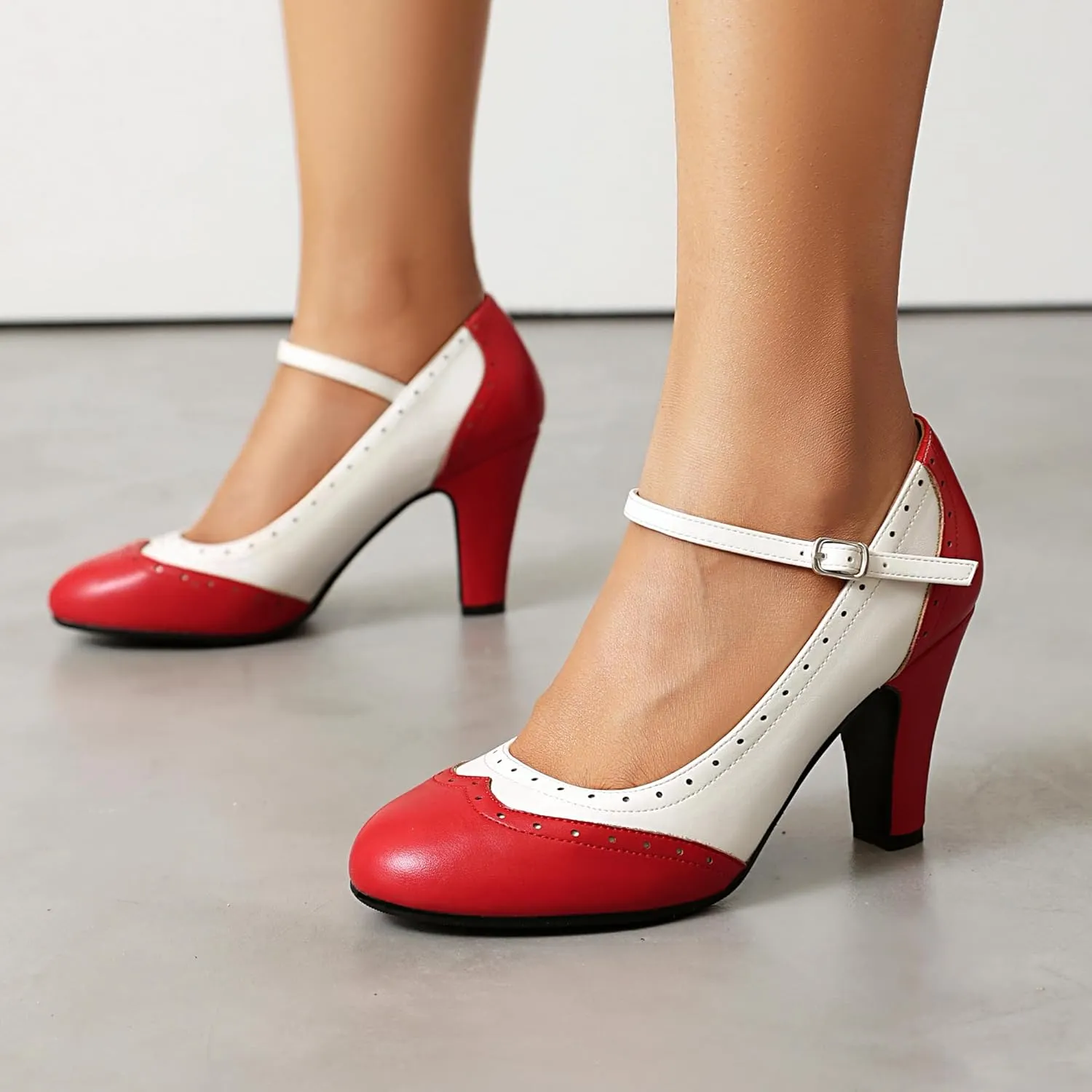 Women's Mary Jane Wingtip Rockability Oxford Two Tones Close Round Toe Vintage 1950s Heels Ankle Straps Retro 1920s Victorian Pumps Shoes