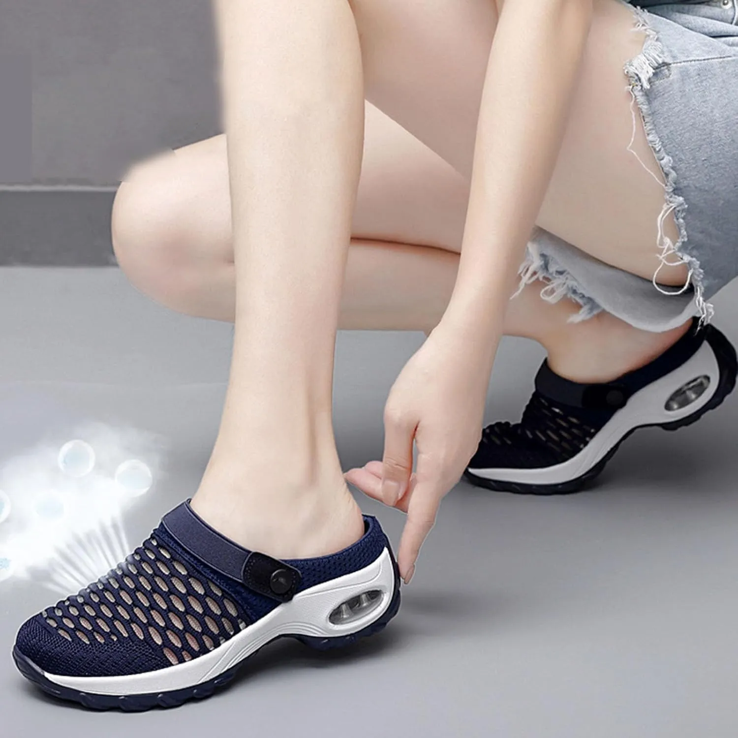 Women's Mesh Mules Sneaker Sandals with Air Cushion Support Slip On Walking Slipper Shoes Outdoor Mules Clogs for Summer
