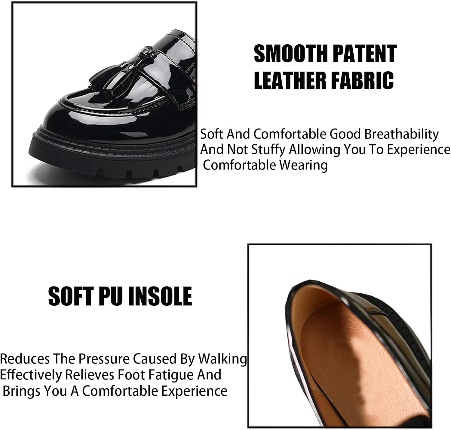 Women's Patent Leather Tassel Platform Loafers Fashion Round Toe Non-Slip Lug Sole Chunky Heel Oxford Shoe Comfort Slip-On Office Work Dress Shoes
