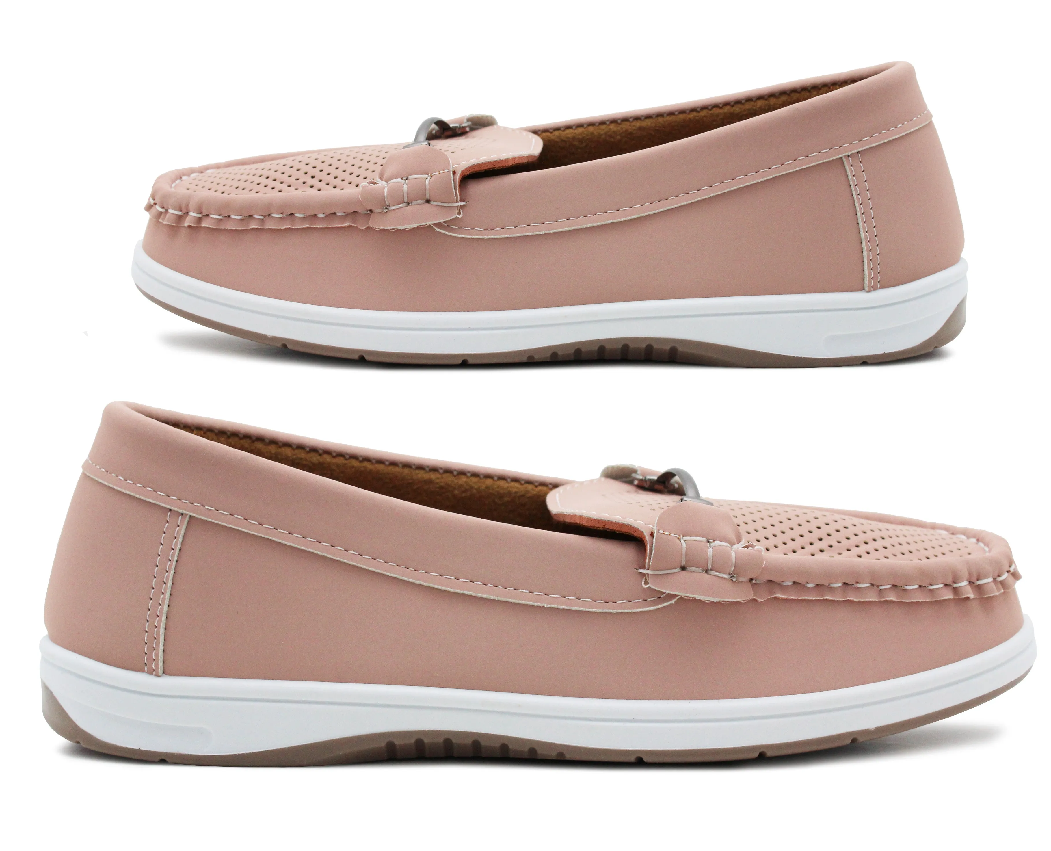 Womens Slip On Loafers Flat Casual Buckle Penny Loafer Pumps Moccasin Breathable Deck Boat Shoes Pink