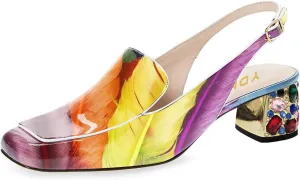 YDN Women Classic Pumps Colorful Rhinestone Block Low Heels Closed Square Toe Formal Loafer Formal Office Lady Shoe Size 4-16 US