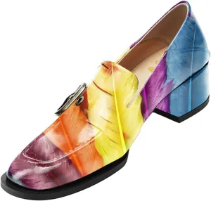 YDN Women Square Toe Heeled Loafers Slip on Block Low Heel Pumps Buckle Fashion Formal Wear Shoes Size 4-15 US