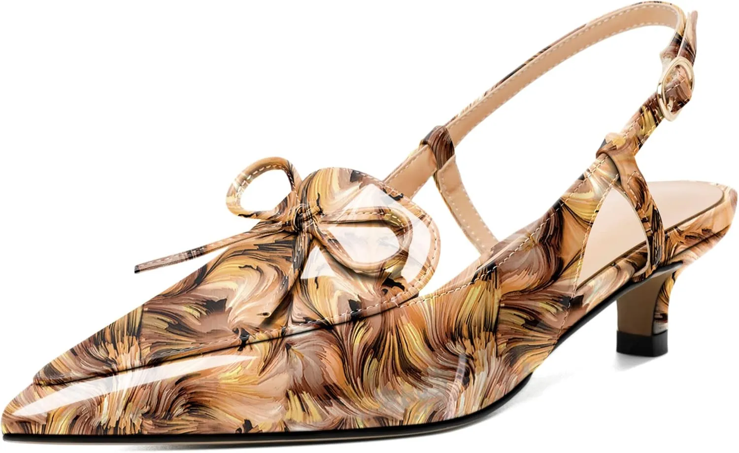 Zamikoo Kitten Heels for Women with Bow, Low Heel Slingback Sandals, Pointed Toe Loafer Pumps Shoes for Dress Work Office Casual 1.5 Inches
