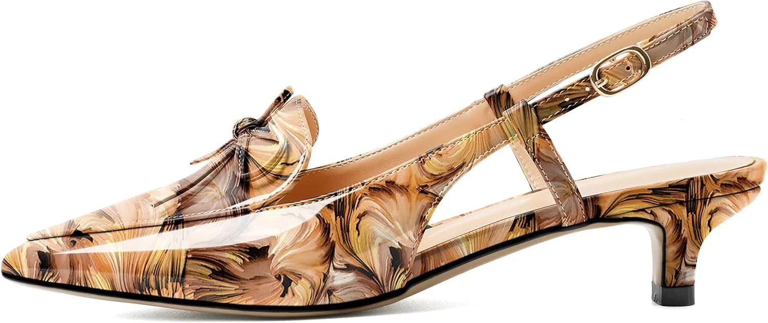 Zamikoo Kitten Heels for Women with Bow, Low Heel Slingback Sandals, Pointed Toe Loafer Pumps Shoes for Dress Work Office Casual 1.5 Inches