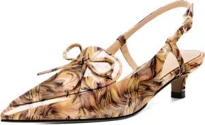 Zamikoo Kitten Heels for Women with Bow, Low Heel Slingback Sandals, Pointed Toe Loafer Pumps Shoes for Dress Work Office Casual 1.5 Inches