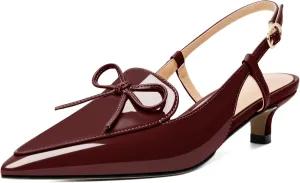 Zamikoo Kitten Heels for Women with Bow, Low Heel Slingback Sandals, Pointed Toe Loafer Pumps Shoes for Dress Work Office Casual 1.5 Inches
