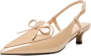 Zamikoo Kitten Heels for Women with Bow, Low Heel Slingback Sandals, Pointed Toe Loafer Pumps Shoes for Dress Work Office Casual 1.5 Inches